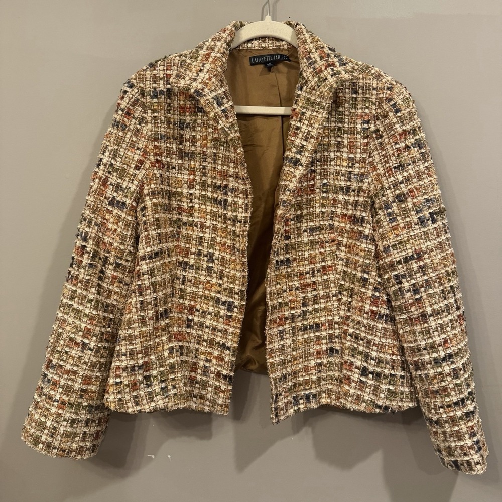 Lafayette 148 Wool Blend Tweed Jacket Blazer Multi Colored Brown Career sz 16